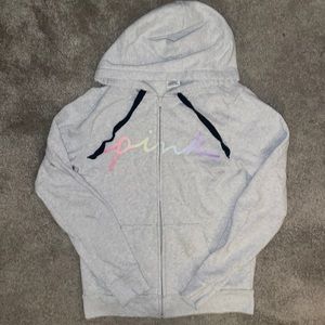 Pink logo script full zip hoodie